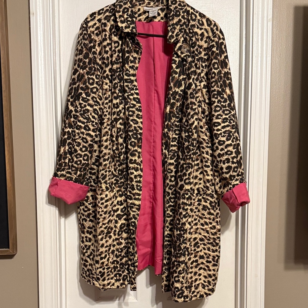 Leopard Print Women's Blazer with Pink Lining & Pockets